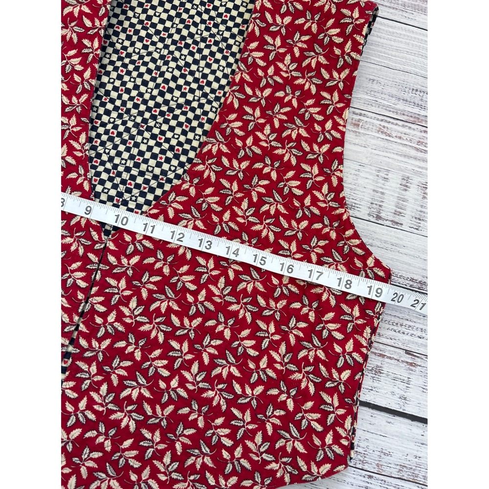 Reversible Quilted VTG‎ Vest Country Check Red Floral Hearts Stars Cottage - Picture 5 of 6